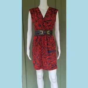NWT AKIKO Saks Tigris Print Red Gray Silk Dress XS